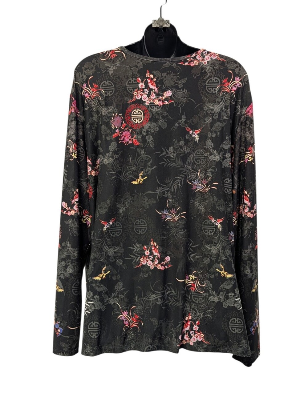 CJ Banks Womens 3X Black Floral Button-Front Knit Long Sleeve Round Neck Top - Picture 2 of 8